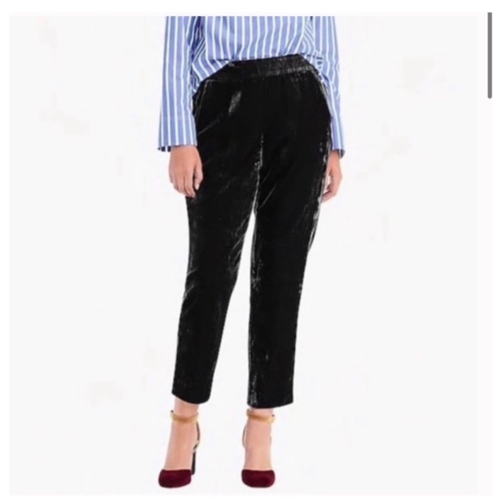 J. Crew Easy Pull On Pants Cropped Black Crushed Velvet Office Workwear NWT 16